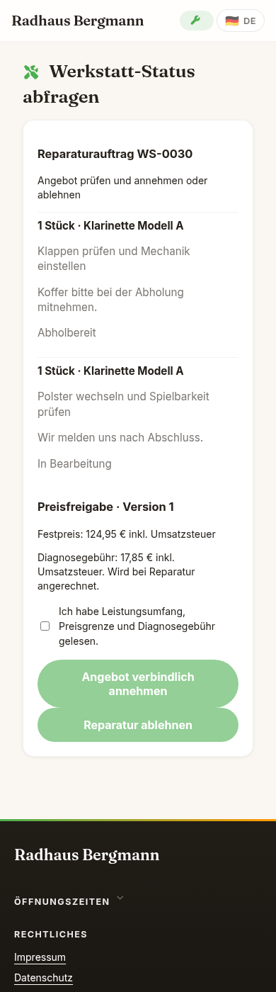 Mobile Kundenfreigabe mit Bruttobeträgen und ausdrücklicher Entscheidung