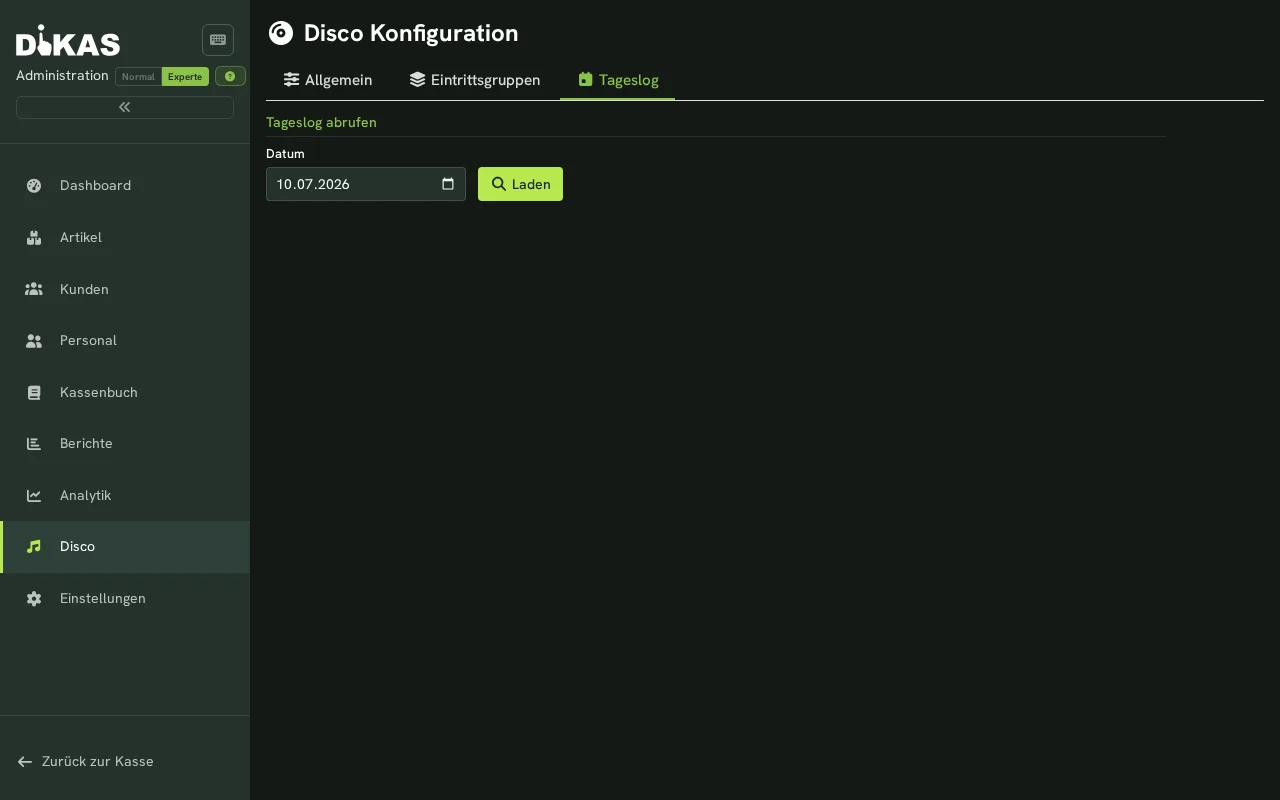 Disco — Tageslog mit Statistiken