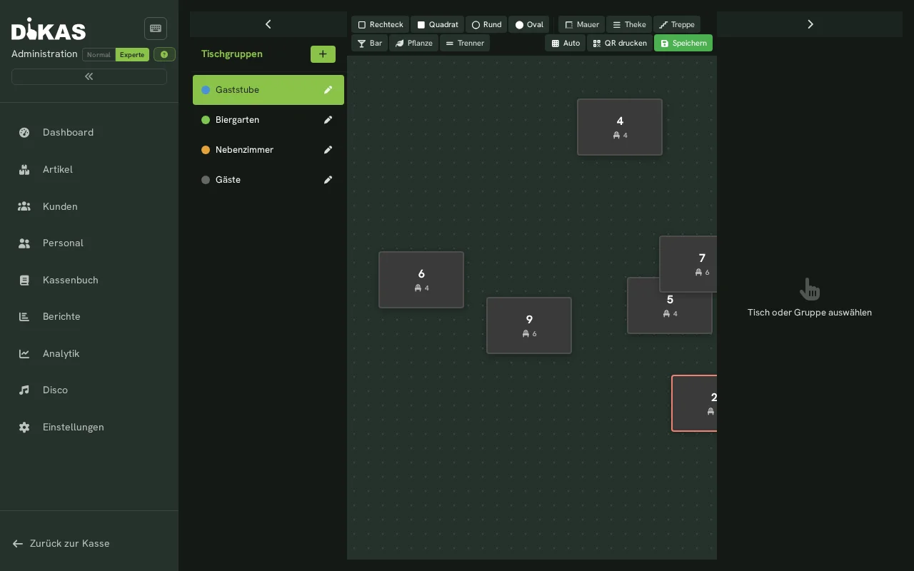 Tischplan-Editor im Admin