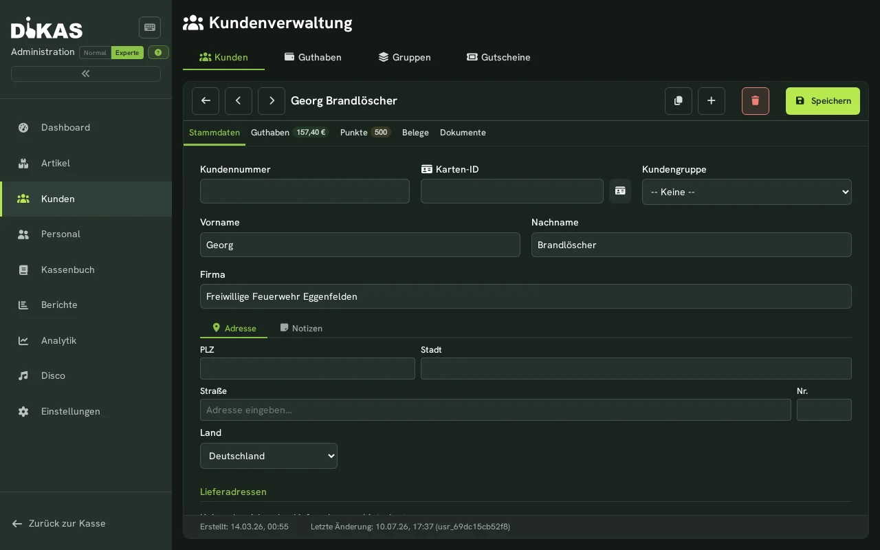 Kunden Guthaben und Transaktionen