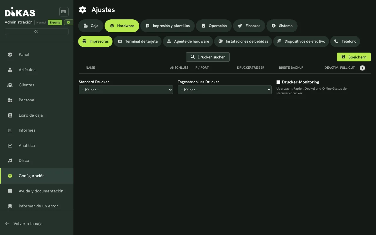 Configuración de impresoras con lista de impresoras