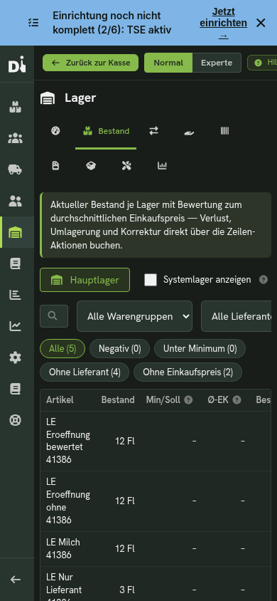 Bestandsliste ohne Preise in der mobilen Ansicht