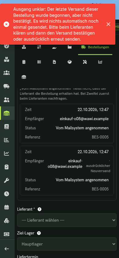 Versandhistorie am Handy: ein unklarer Versand und der ausdrückliche Neuversand