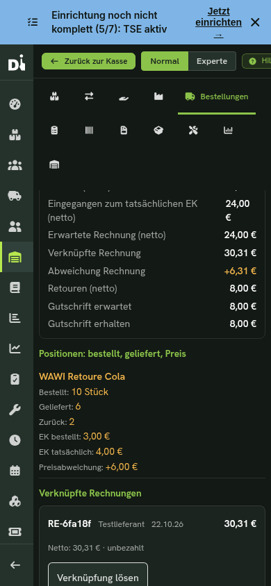 Einkaufsprüfung in der mobilen Ansicht